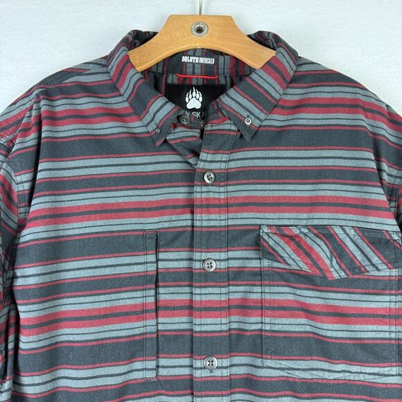 Duluth Trading Co Men's Striped Button Down Shirt - Red and Gray - Picture 2 of 11